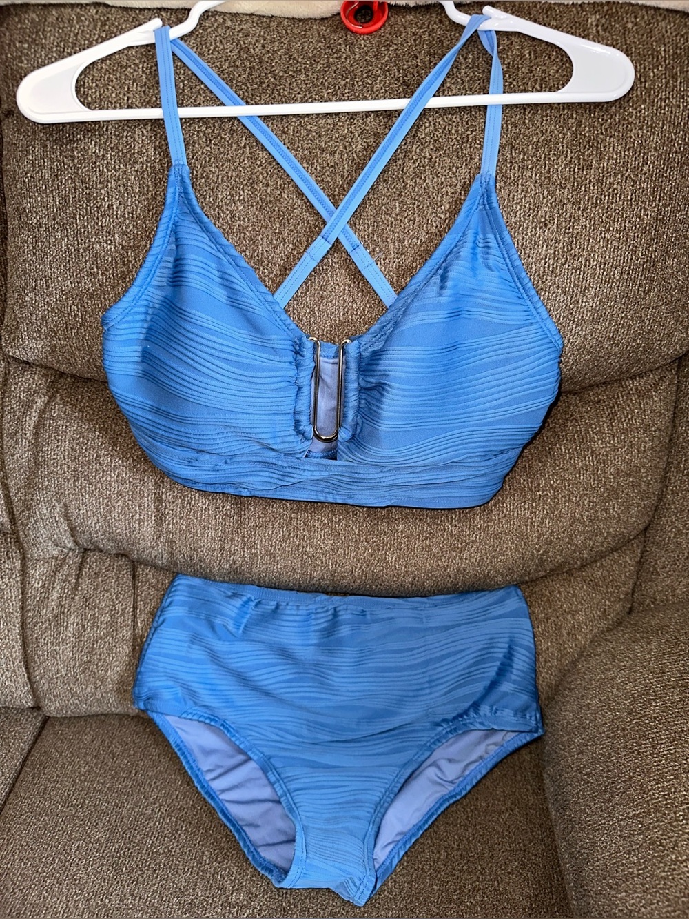 Blue Textured Two-Piece Swim Set